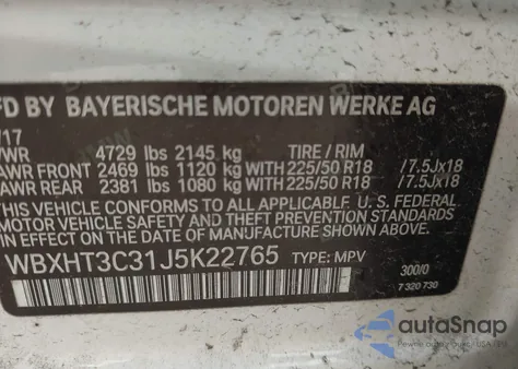 2018 BMW X1 xDrive28I из США, поврежденный, VIN WBXHT3C31J5K22765